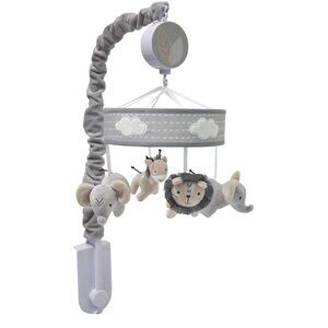 White and Gray Nursery Mobile with Plush Animals